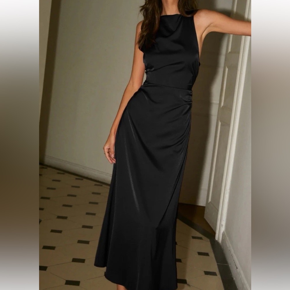Commense Black A-Line Maxi Skirt Wrap Style